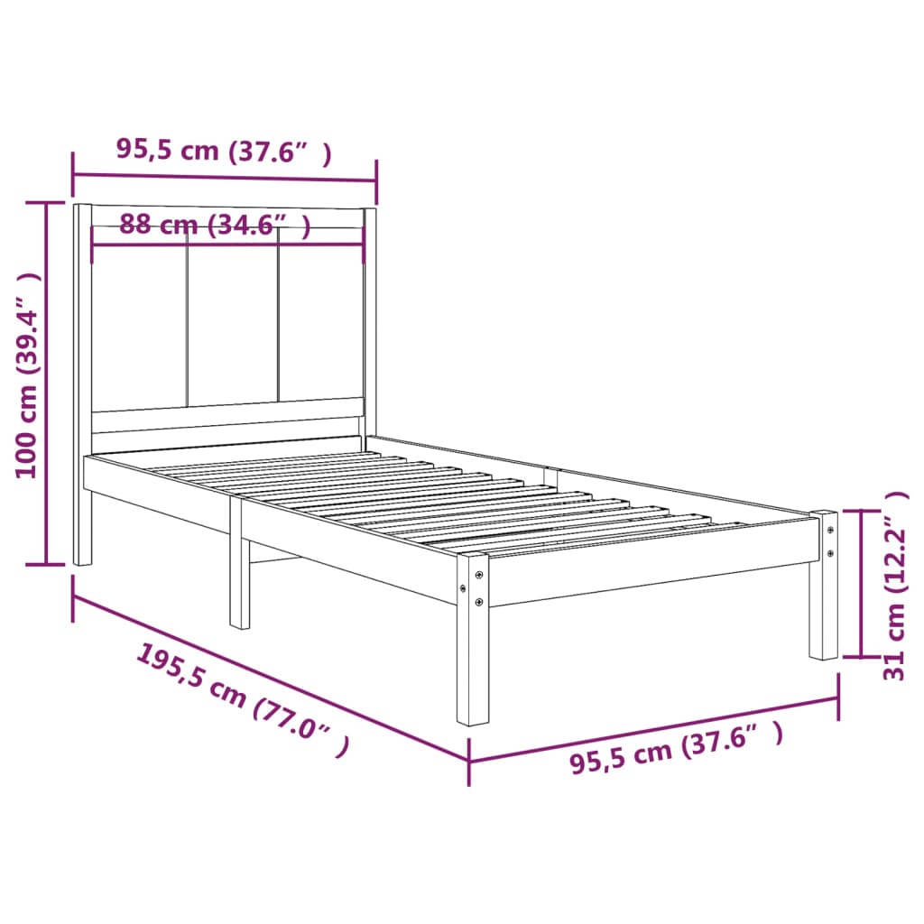 Bedframe massief grenenhout 90x200 cm