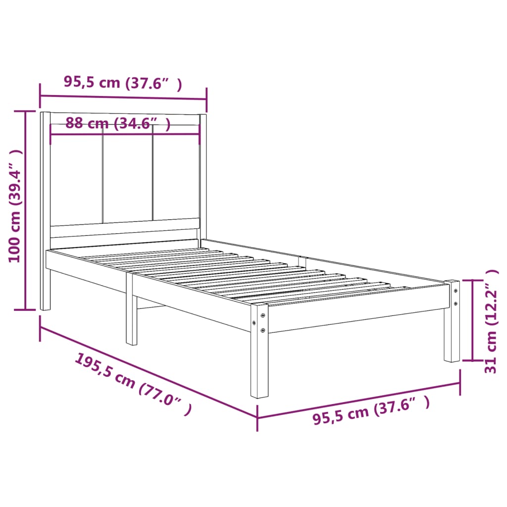 Bedframe massief grenenhout 90x200 cm