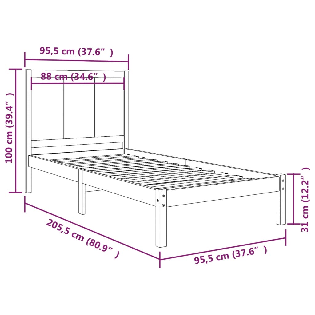 Bedframe massief grenenhout 90x200 cm