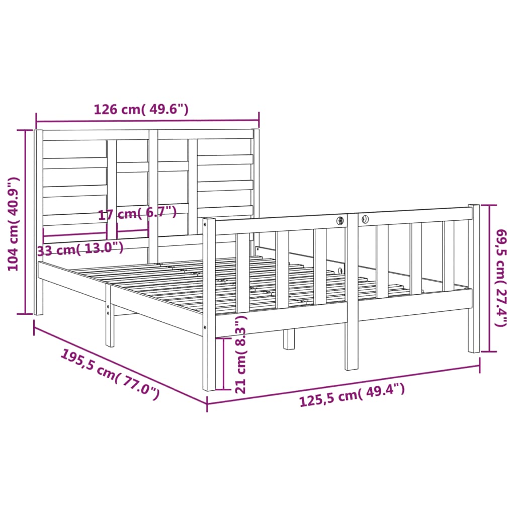 Bedframe massief hout 140x190 cm