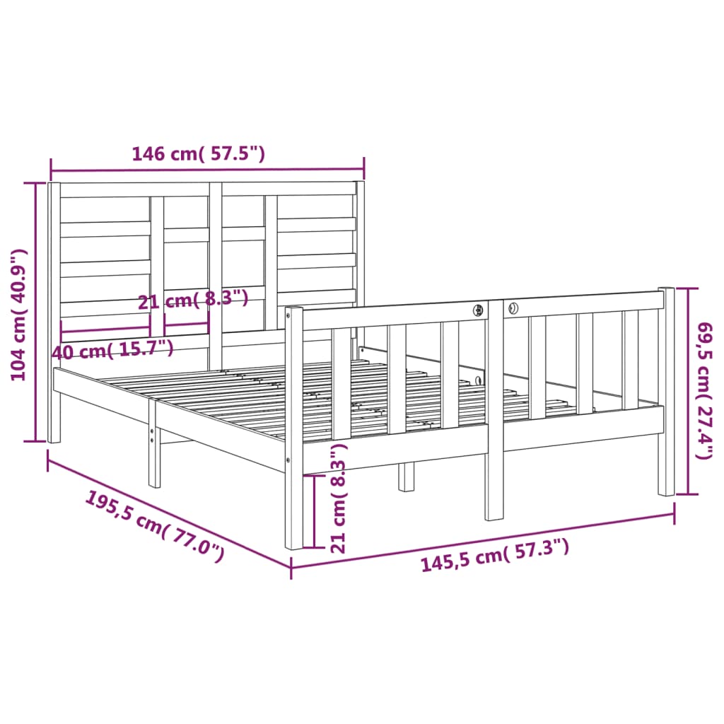 Bedframe massief hout 120x190 cm