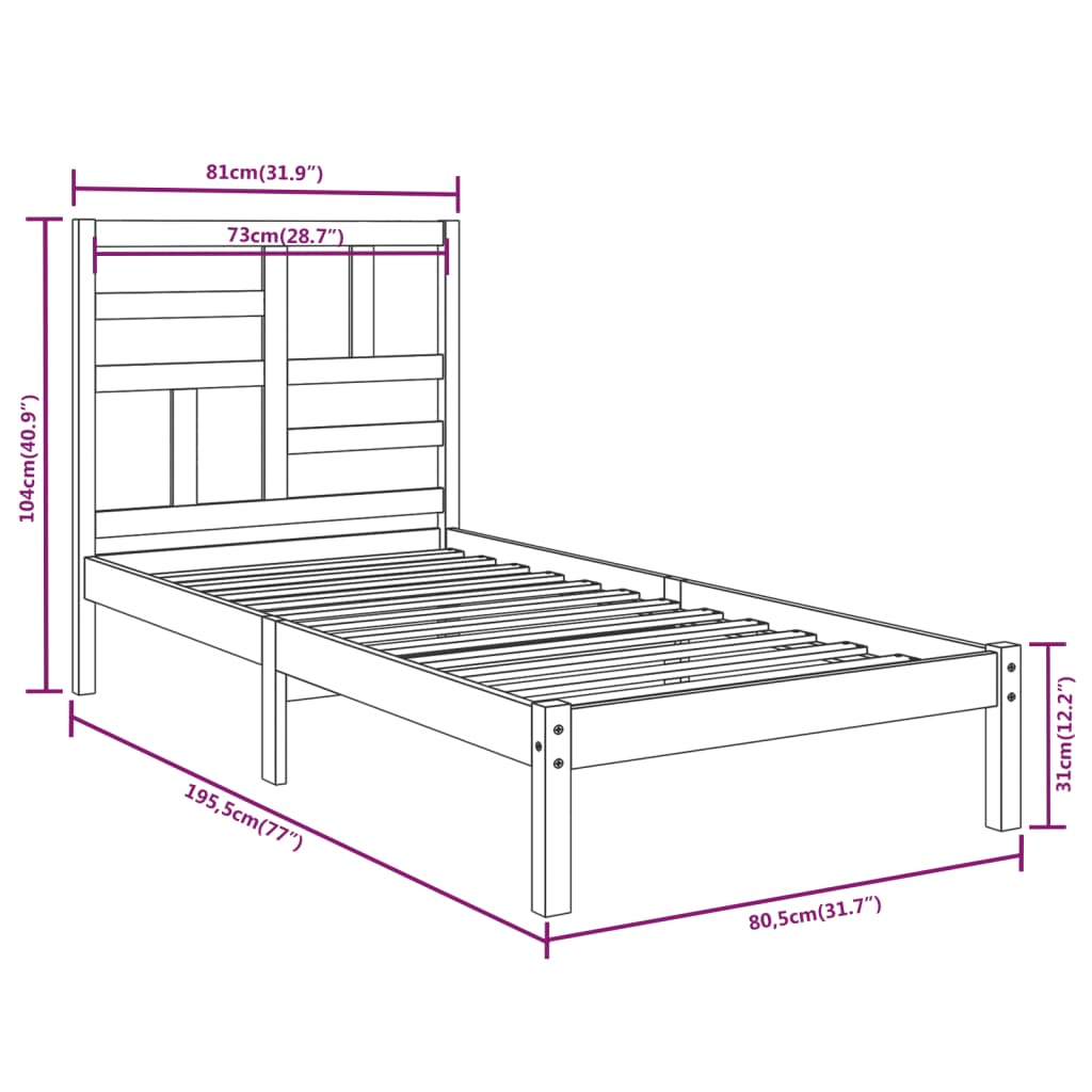 Bedframe massief hout 100x200 cm