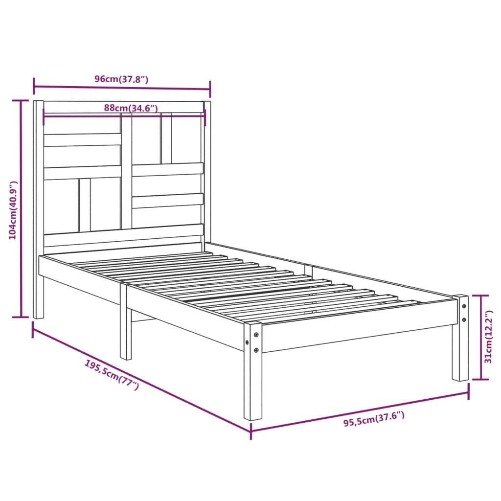 Bedframe massief hout 100x200 cm