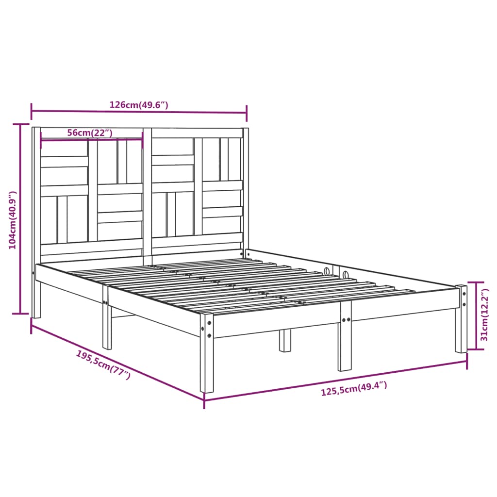 Bedframe massief hout 100x200 cm