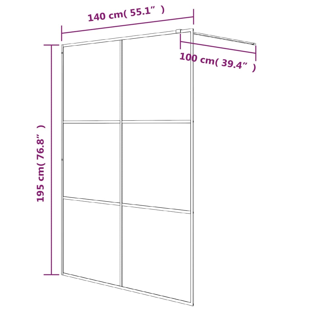 Inloopdouchewand 90x195 cm halfmat ESG-glas zwart