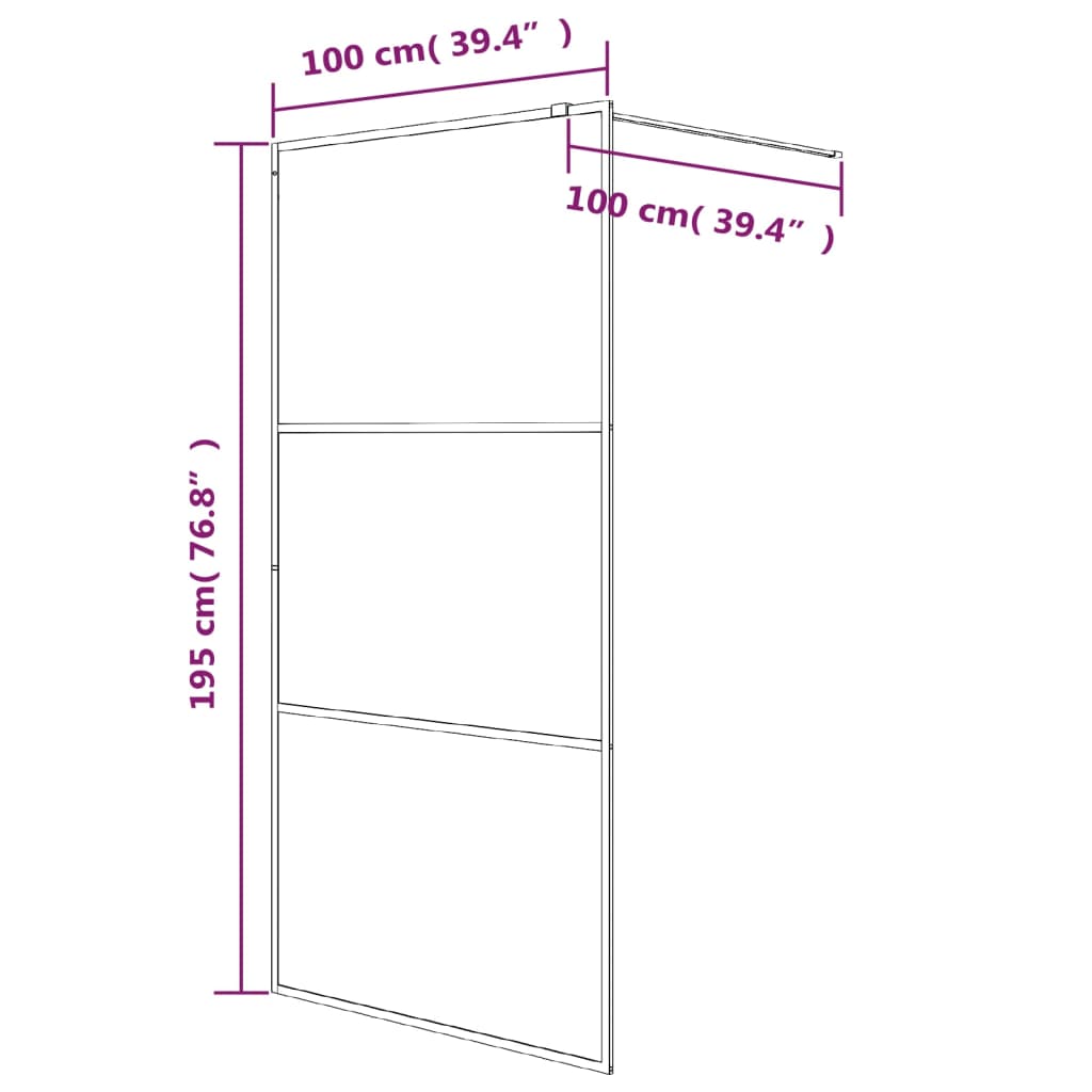 Inloopdouchewand 100x195 cm mat ESG-glas