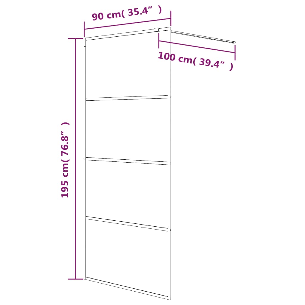 Inloopdouchewand 80x195 cm halfmat ESG-glas