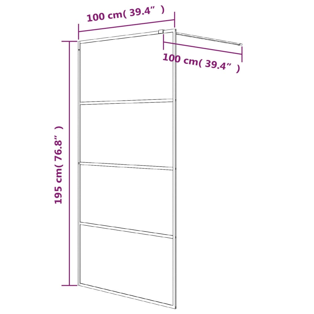 Inloopdouchewand 80x195 cm halfmat ESG-glas