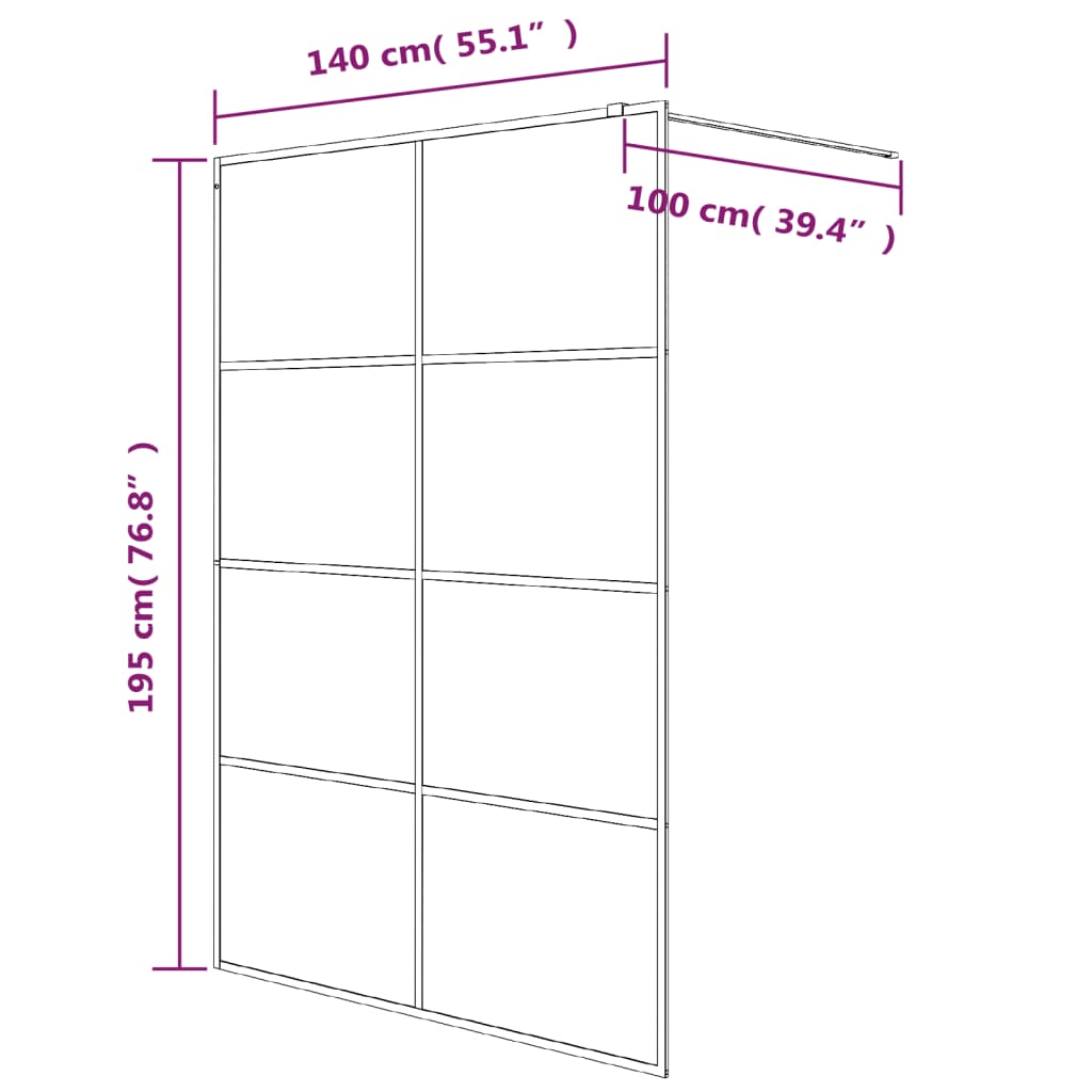 Inloopdouchewand 80x195 cm halfmat ESG-glas