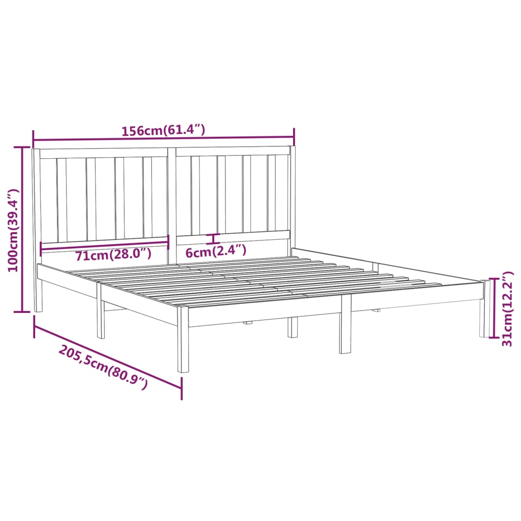 Bedframe massief hout 120x200 cm