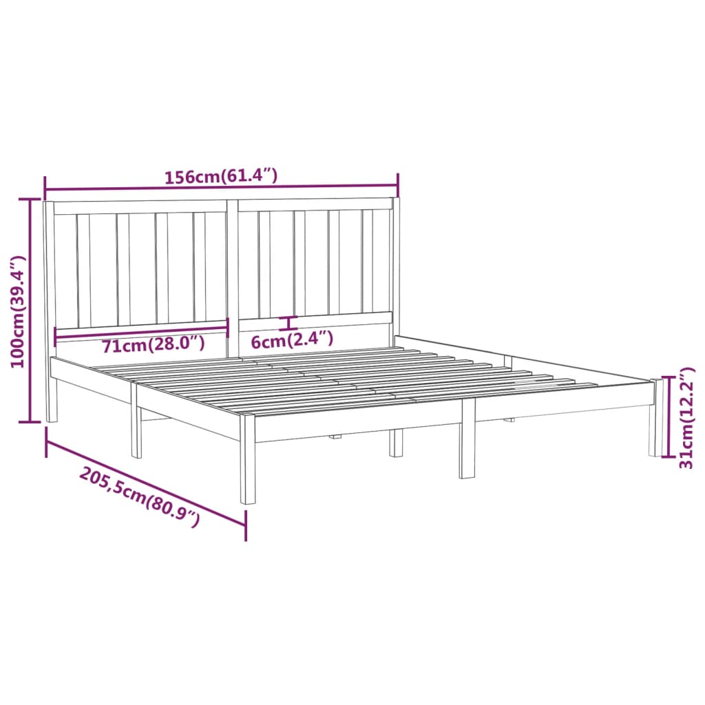 Bedframe massief hout 180x200 cm