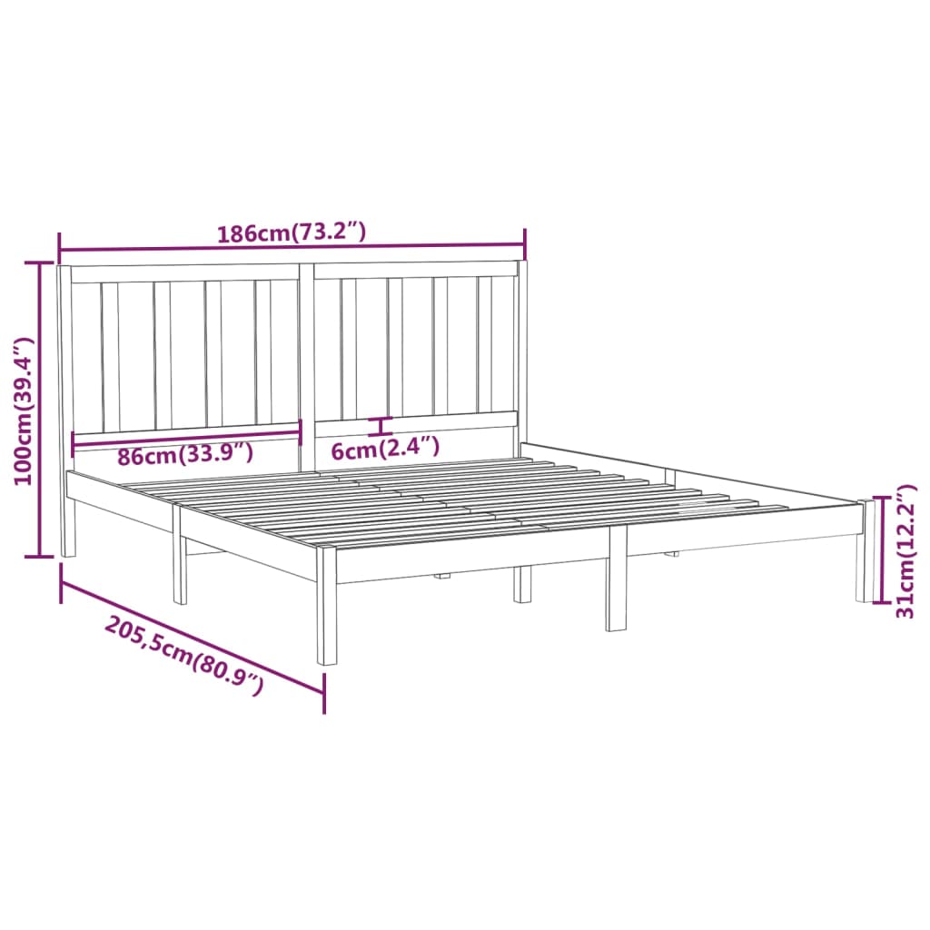 Bedframe massief hout 180x200 cm