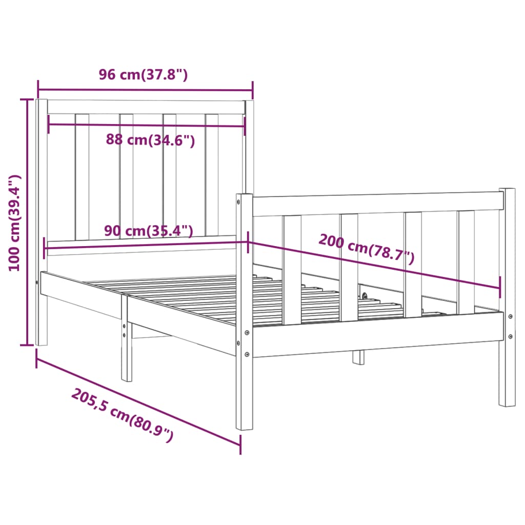 Bedframe massief hout 150x200 cm