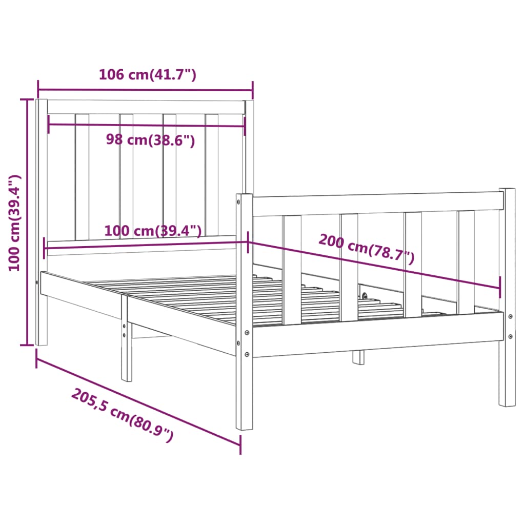 Bedframe massief hout 150x200 cm