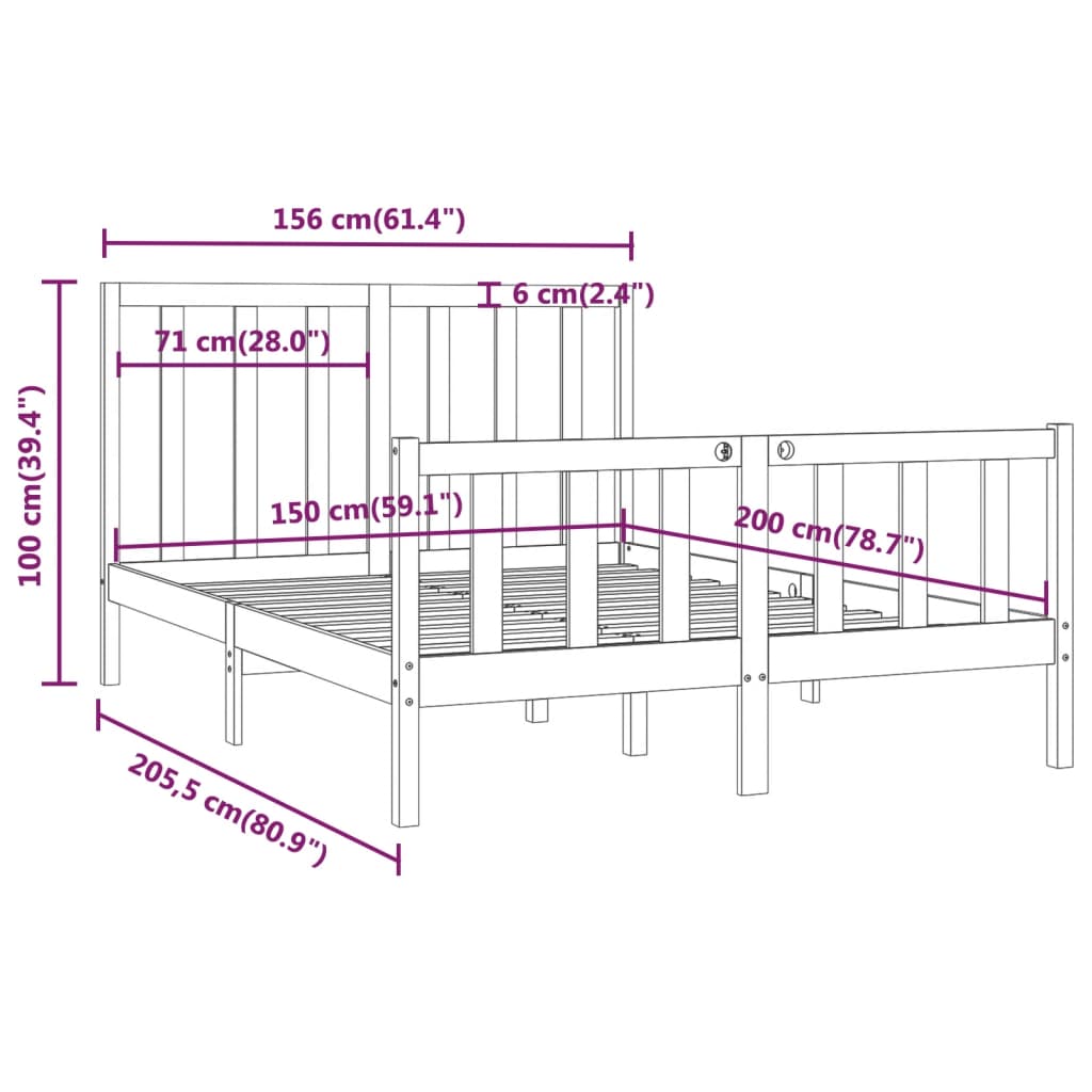 Bedframe massief hout 150x200 cm