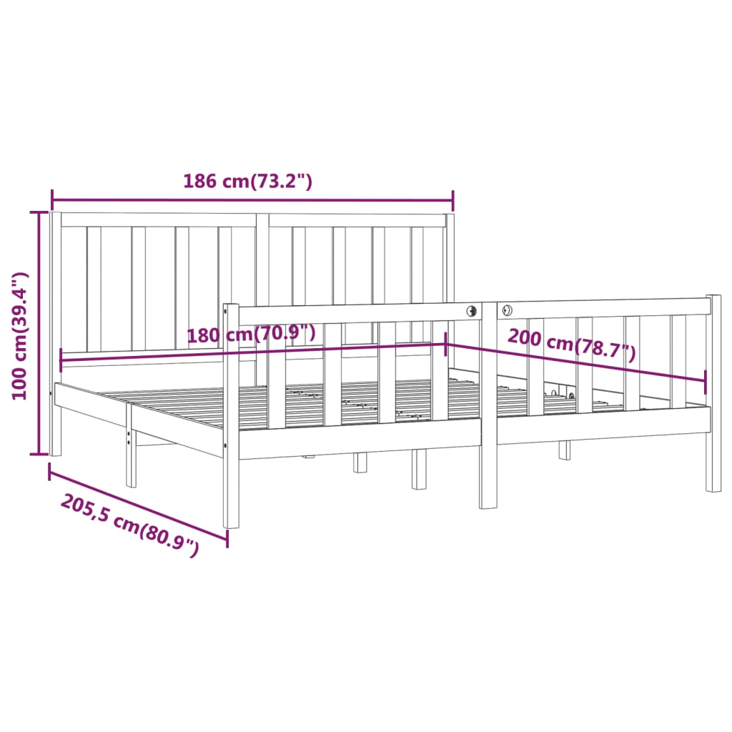 Bedframe massief hout 150x200 cm