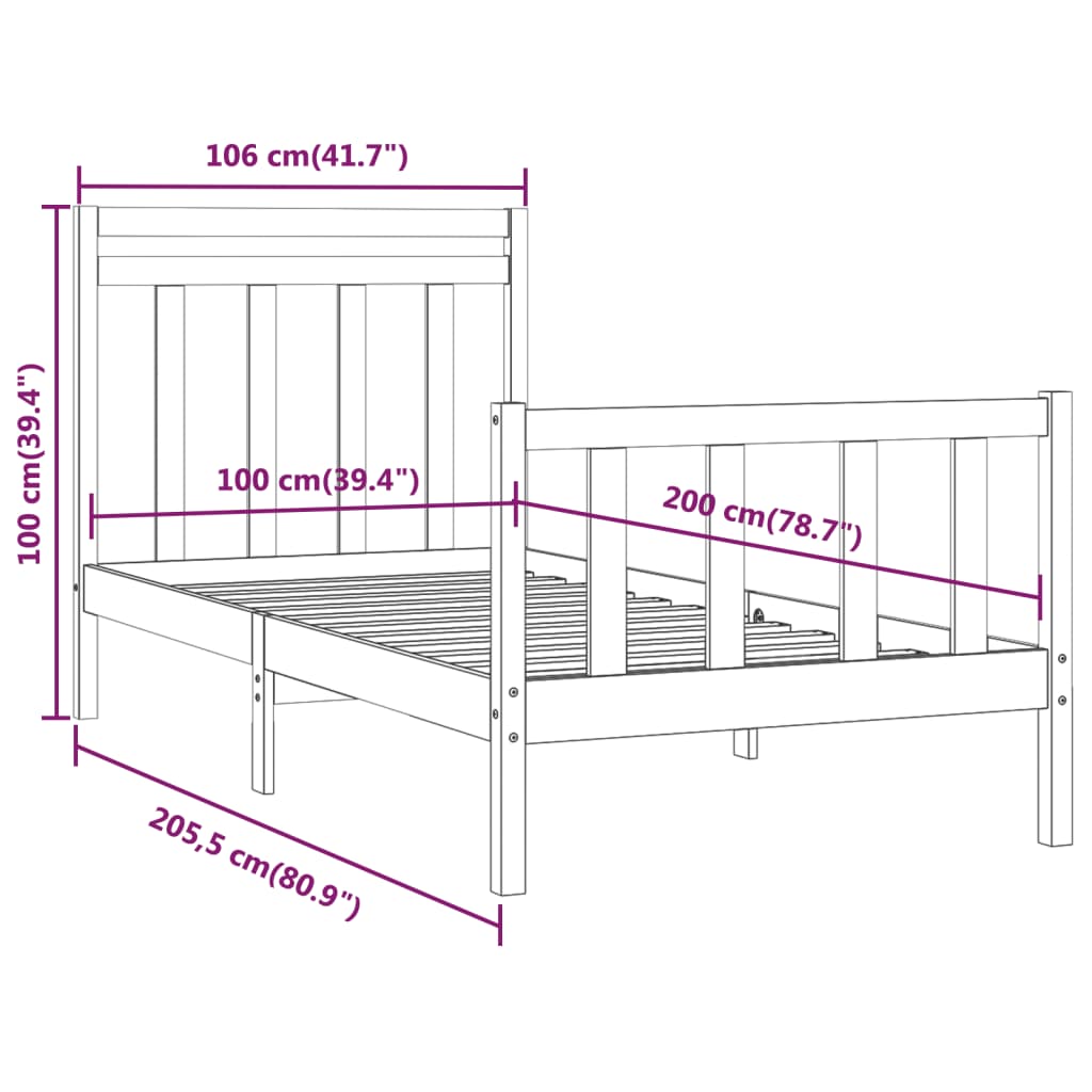 Bedframe massief grenenhout 120x200 cm