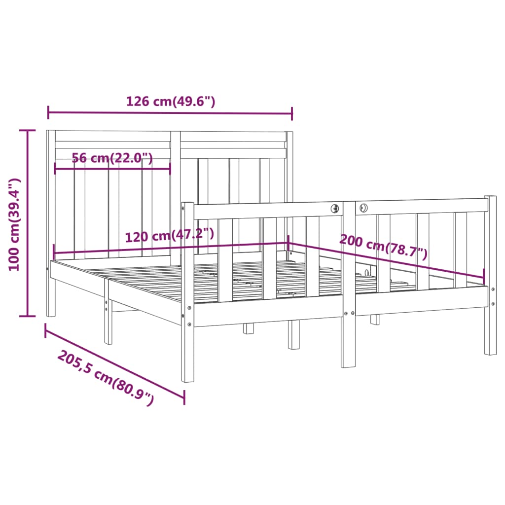 Bedframe massief grenenhout 120x200 cm