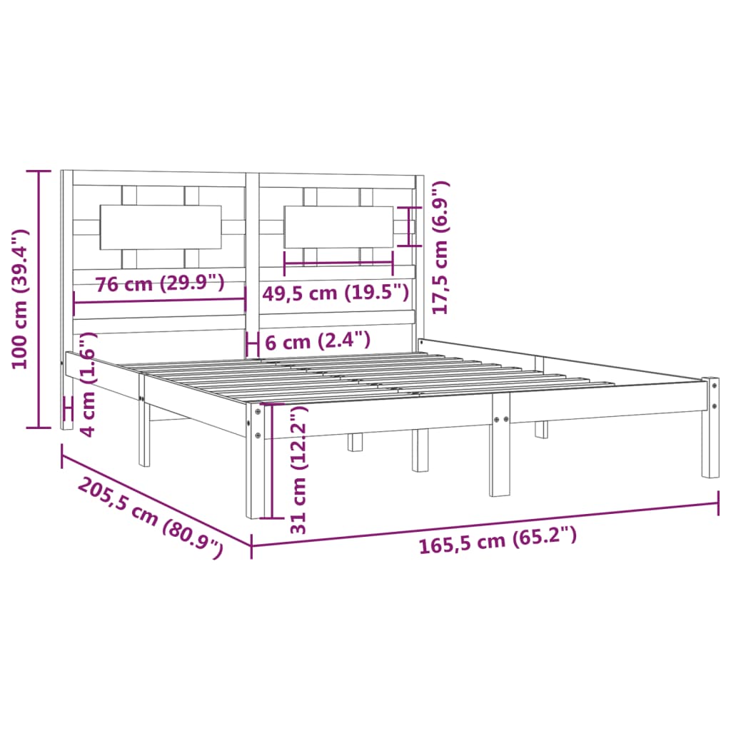 Bedframe massief grenenhout 120x200 cm