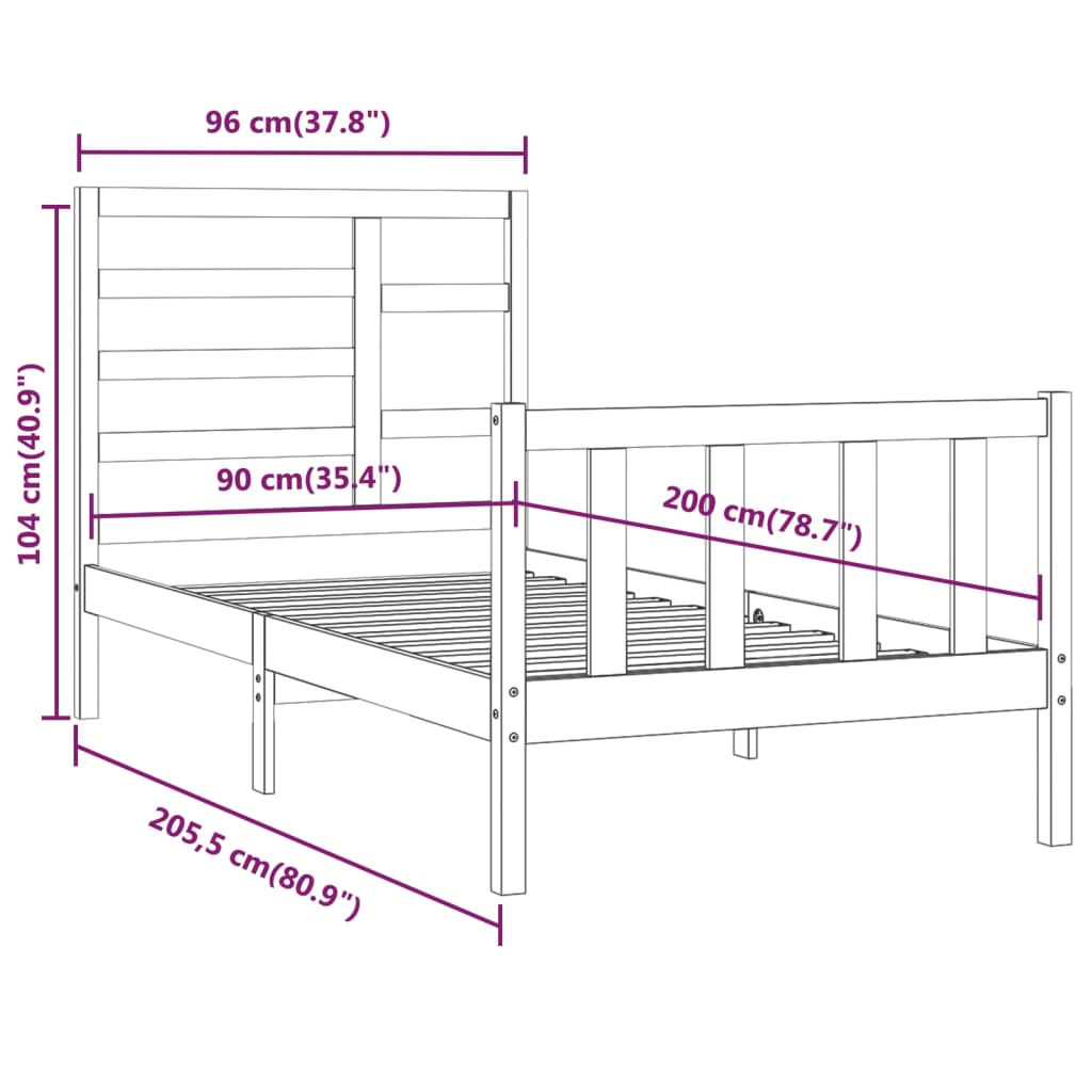 Bedframe massief grenenhout 200x200 cm