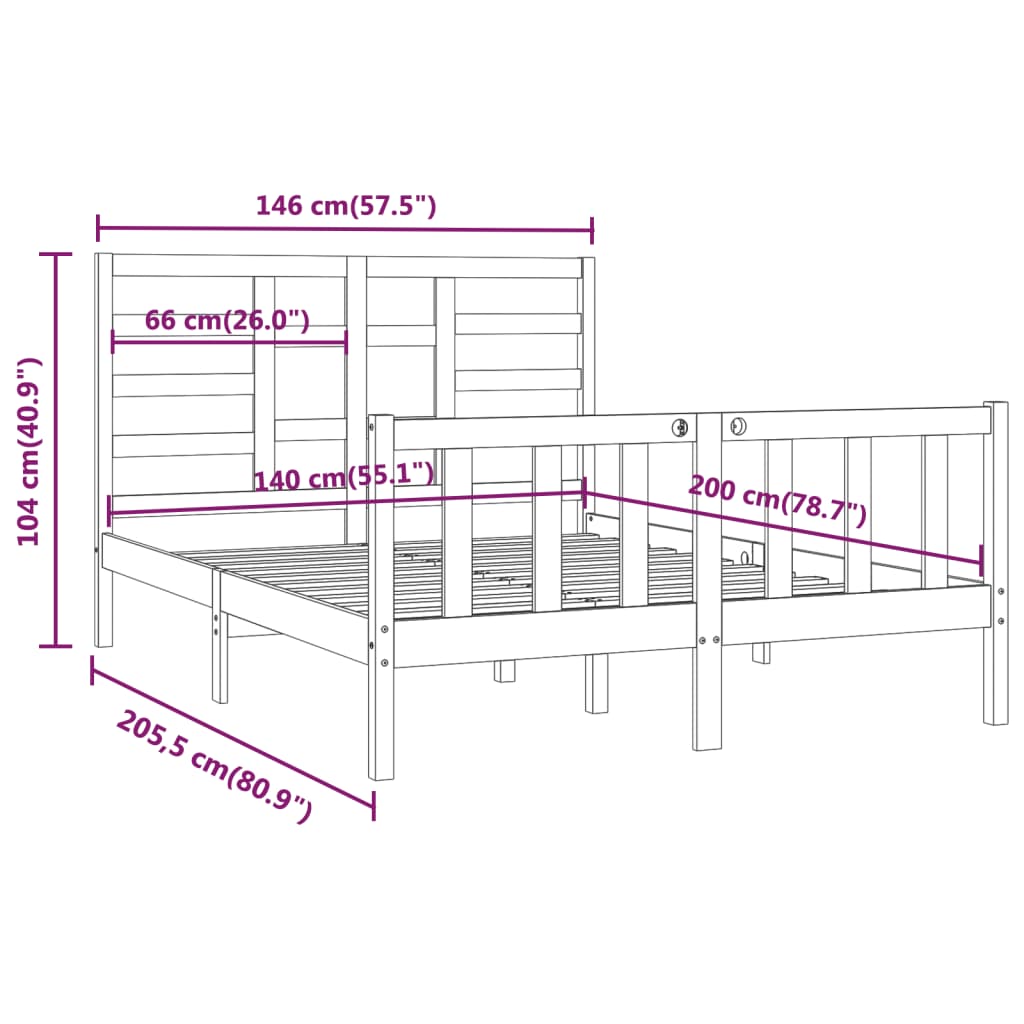 Bedframe massief grenenhout 200x200 cm