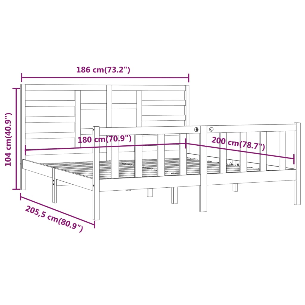 Bedframe massief grenenhout 200x200 cm