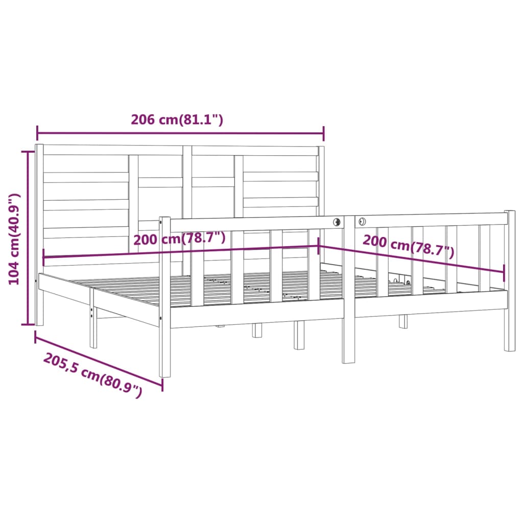 Bedframe massief grenenhout 200x200 cm