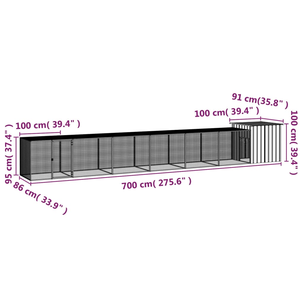 Kippenhok 200x91x100 cm gegalvaniseerd staal