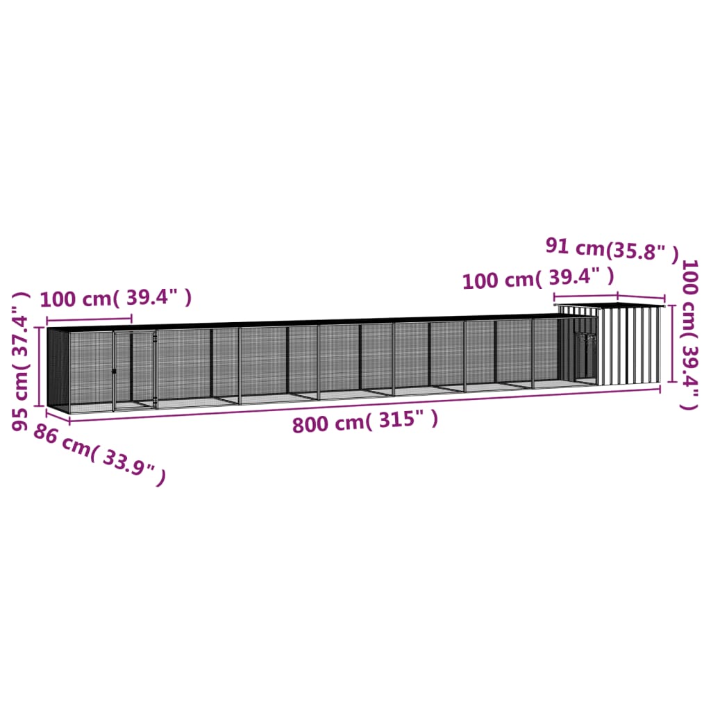 Kippenhok 200x91x100 cm gegalvaniseerd staal