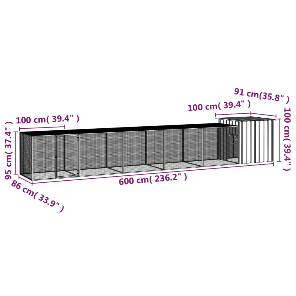 Kippenhok 200x91x100 cm gegalvaniseerd staal