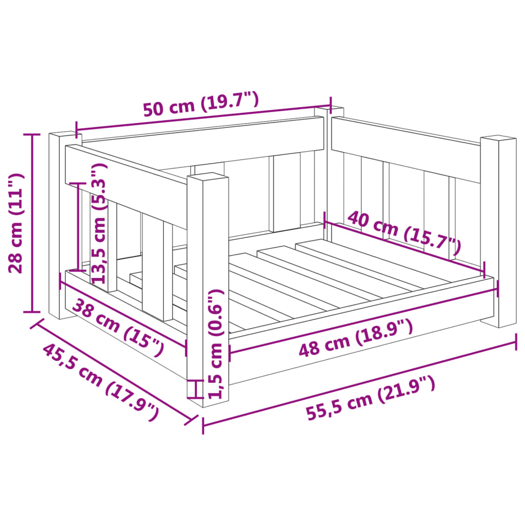 Hondenmand 95,5x65,5x28 cm massief grenenhout