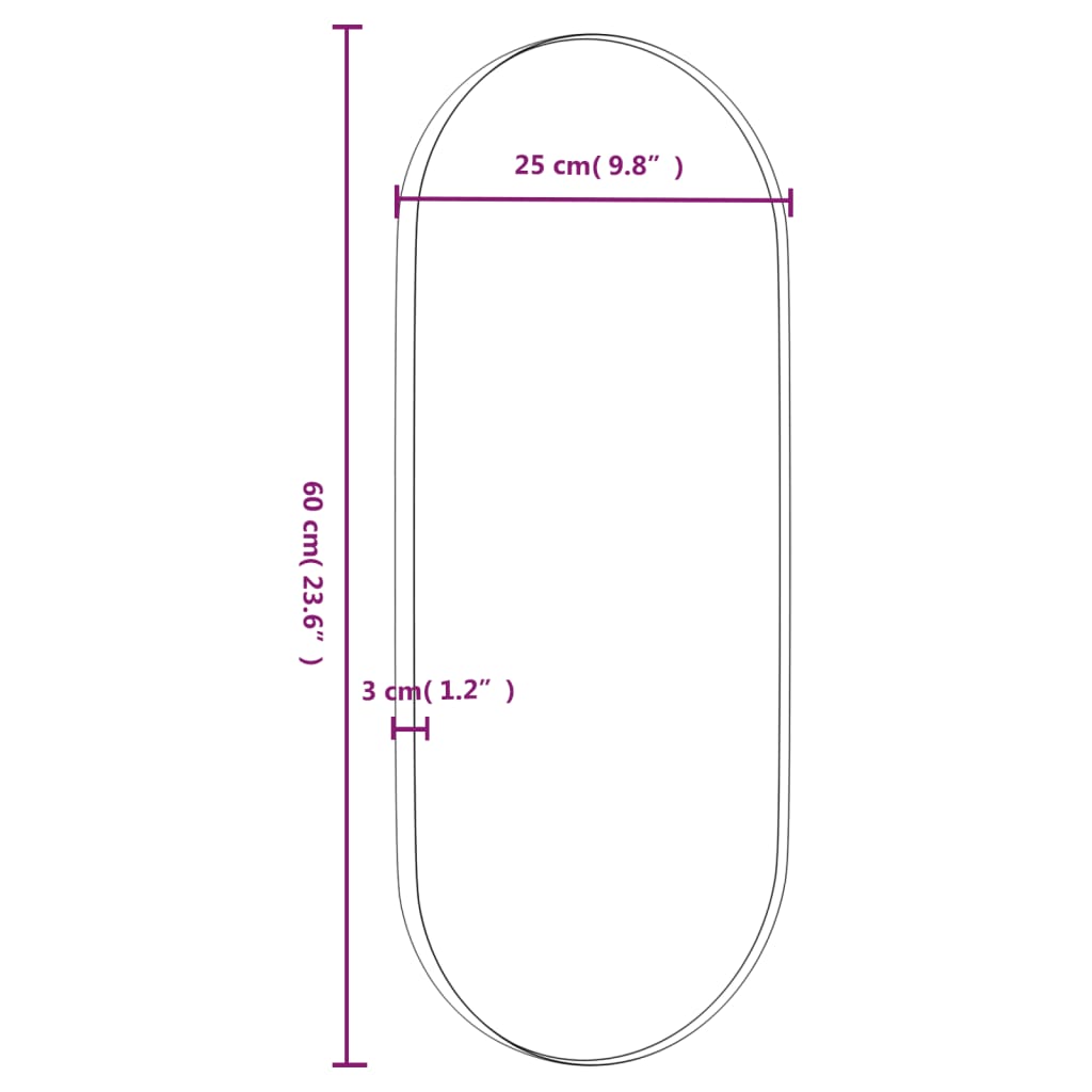 Spiegel wandgemonteerd 25x60 cm ovaal goudkleurig