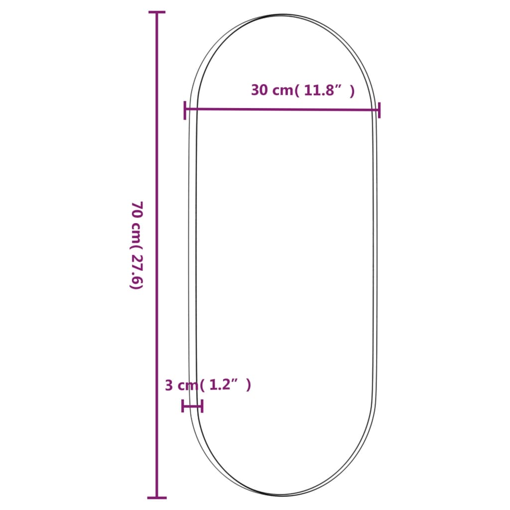 Spiegel wandgemonteerd 15x40 cm ovaal goudkleurig