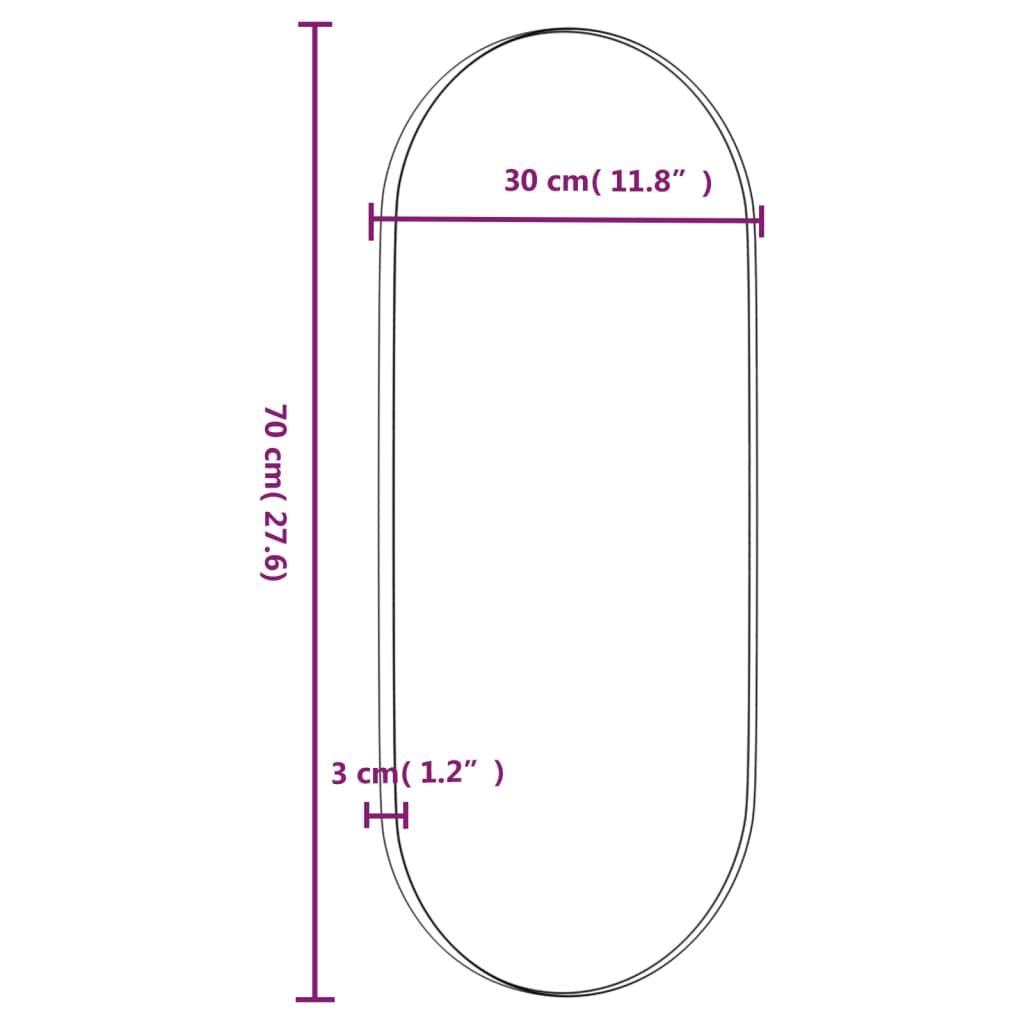 Spiegel wandgemonteerd 25x60 cm ovaal goudkleurig