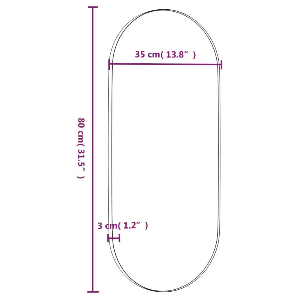 Spiegel wandgemonteerd 15x40 cm ovaal goudkleurig