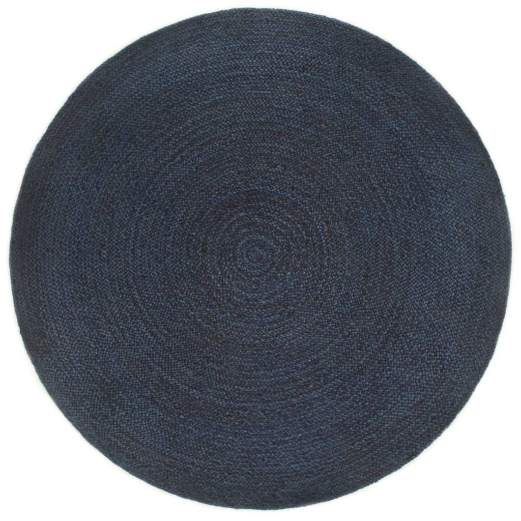 Vloerkleed omkeerbaar rond 150 cm jute marineblauw en naturel