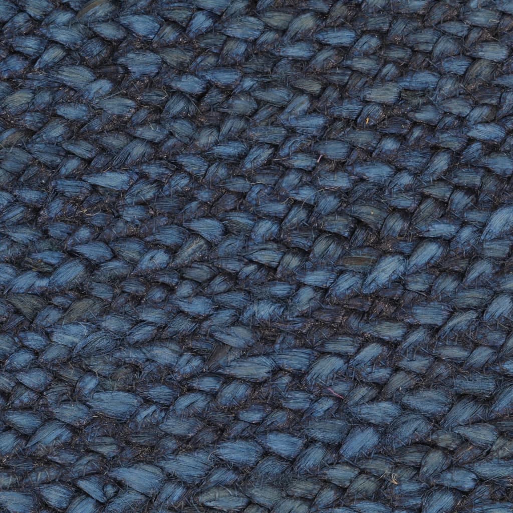 Vloerkleed omkeerbaar rond 150 cm jute marineblauw en naturel