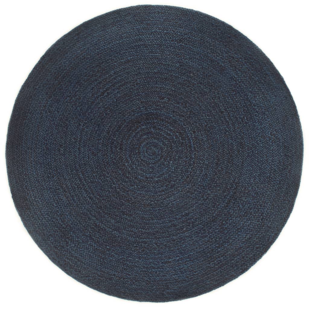 Vloerkleed omkeerbaar rond 150 cm jute marineblauw en naturel