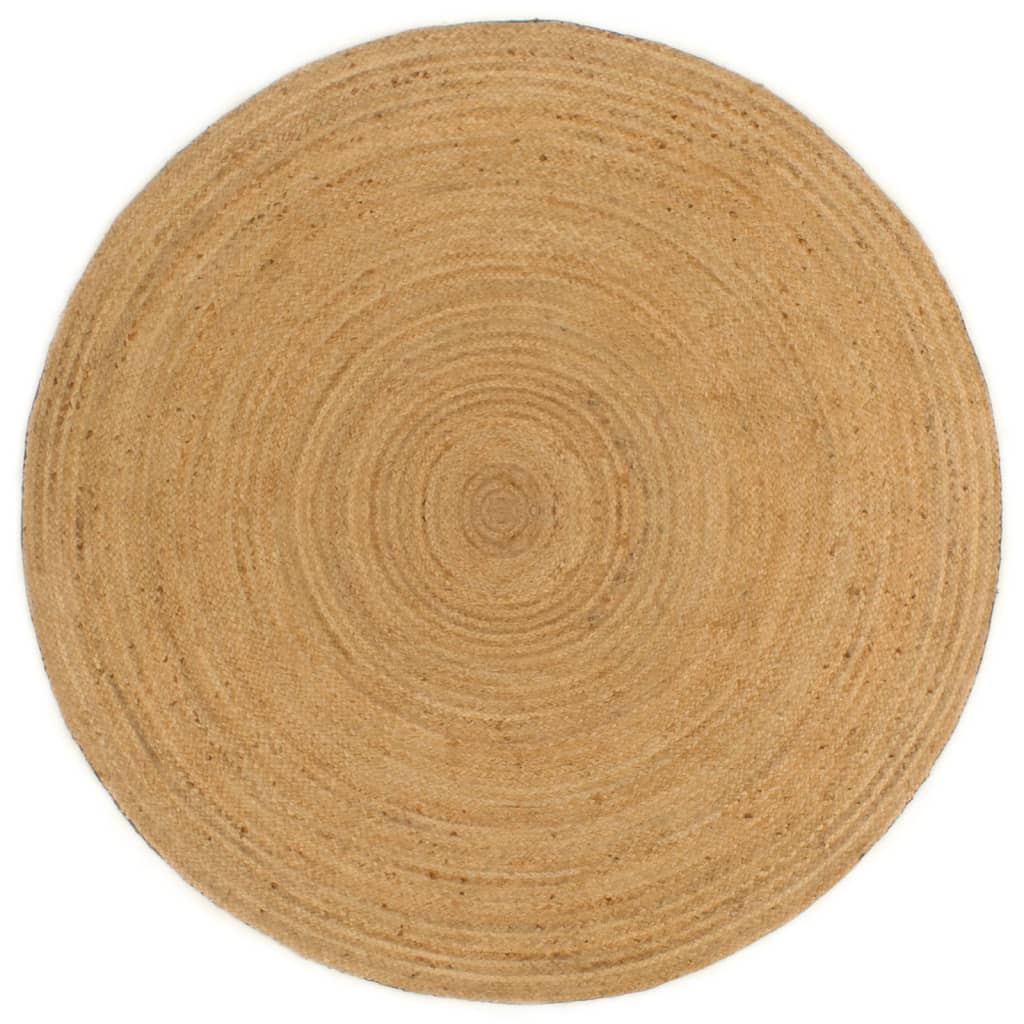 Vloerkleed omkeerbaar rond 150 cm jute marineblauw en naturel