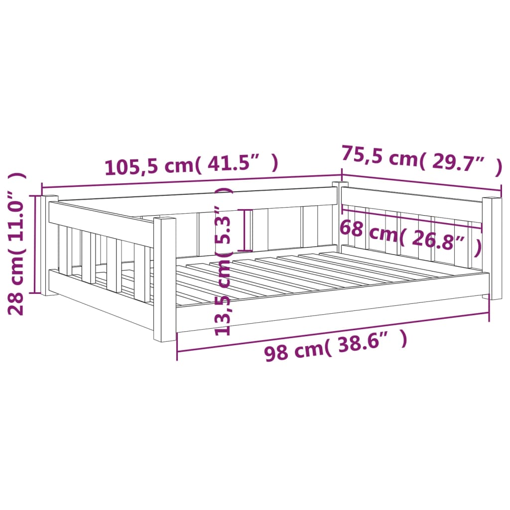 Hondenmand 95,5x65,5x28 cm massief grenenhout