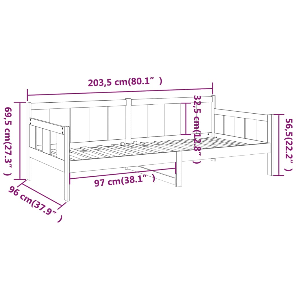 Slaapbank massief grenenhout 80x200 cm