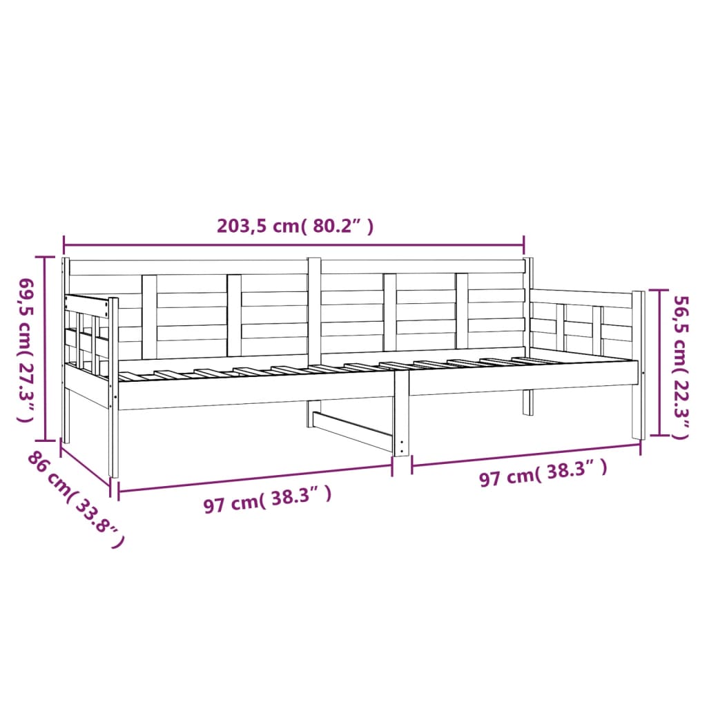 Slaapbank massief grenenhout 90x200 cm