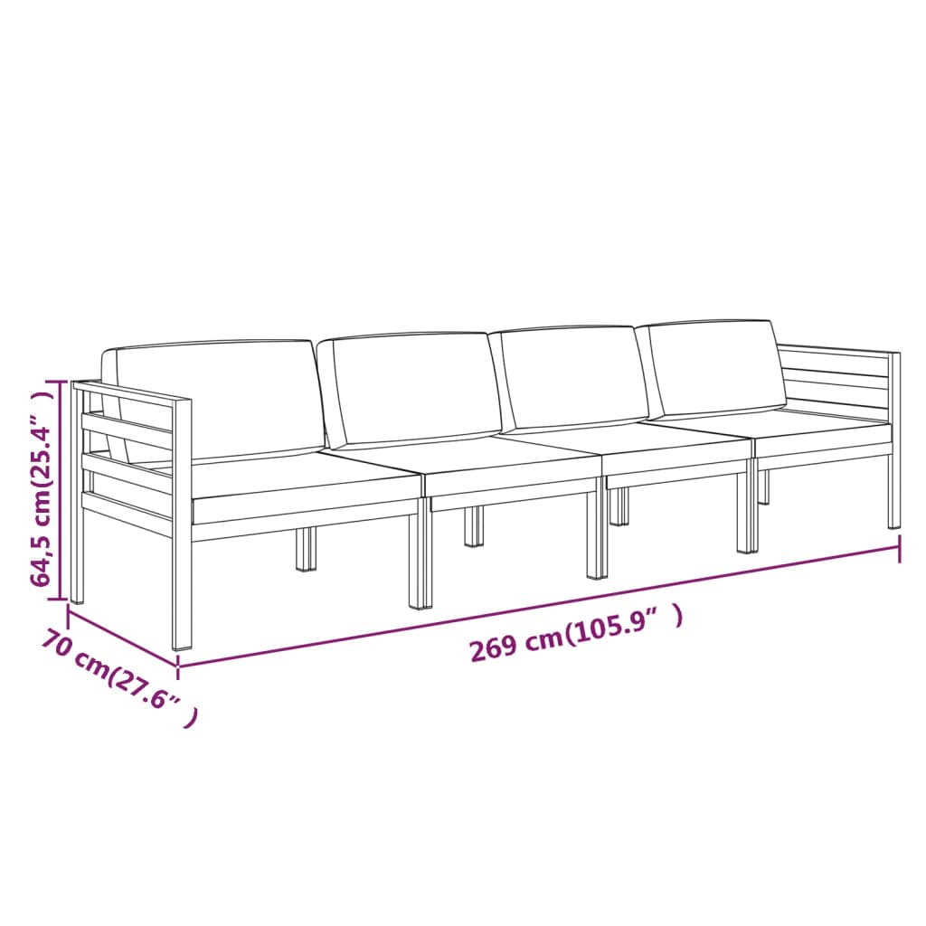 3-delige Loungeset met kussens aluminium antraciet