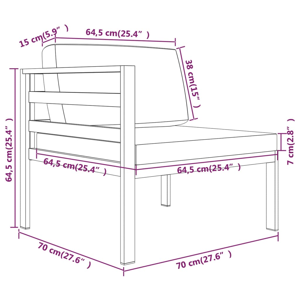 3-delige Loungeset met kussens aluminium antraciet