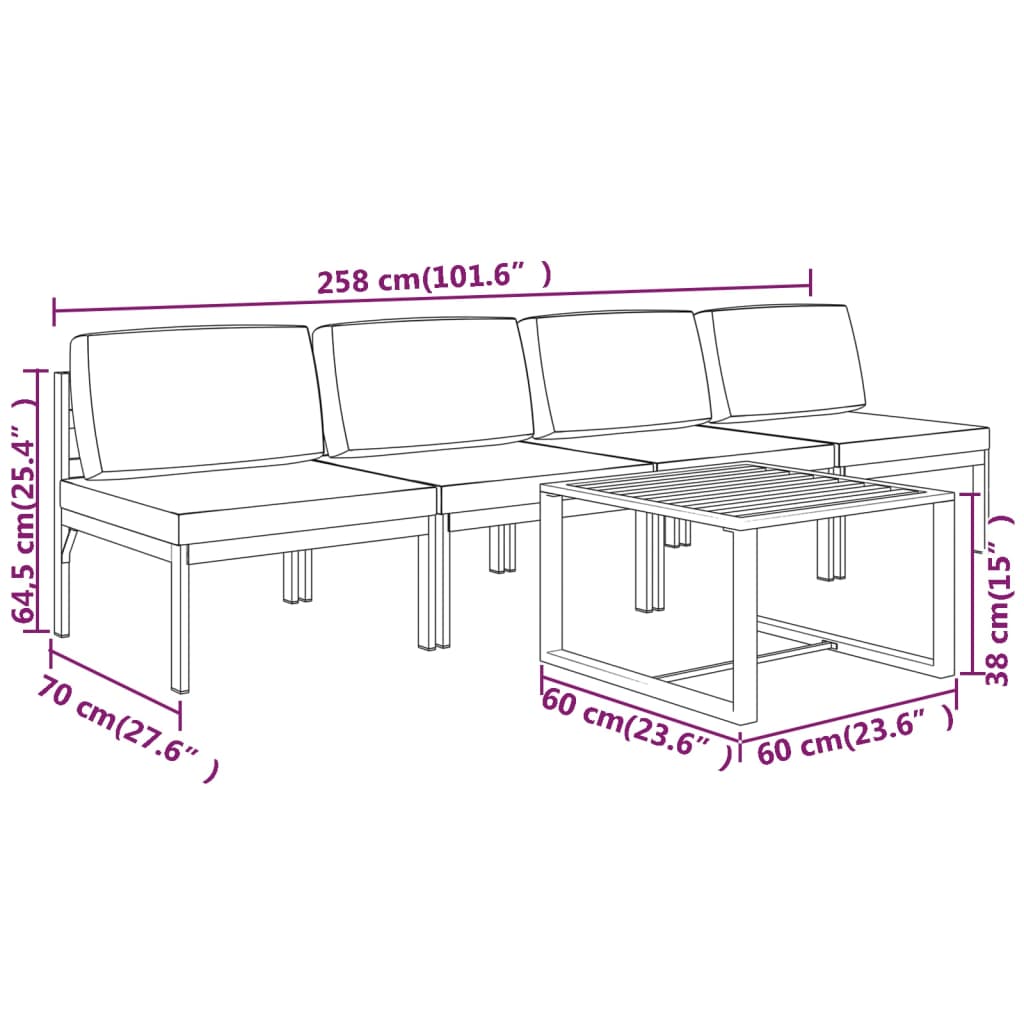 4-delige Loungeset met kussens aluminium antracietkleurig