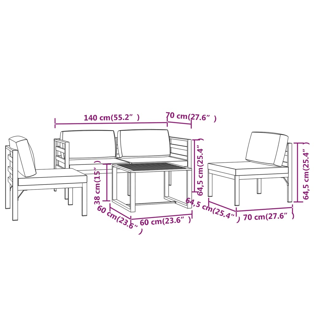 7-delige Loungeset met kussens aluminium antracietkleurig