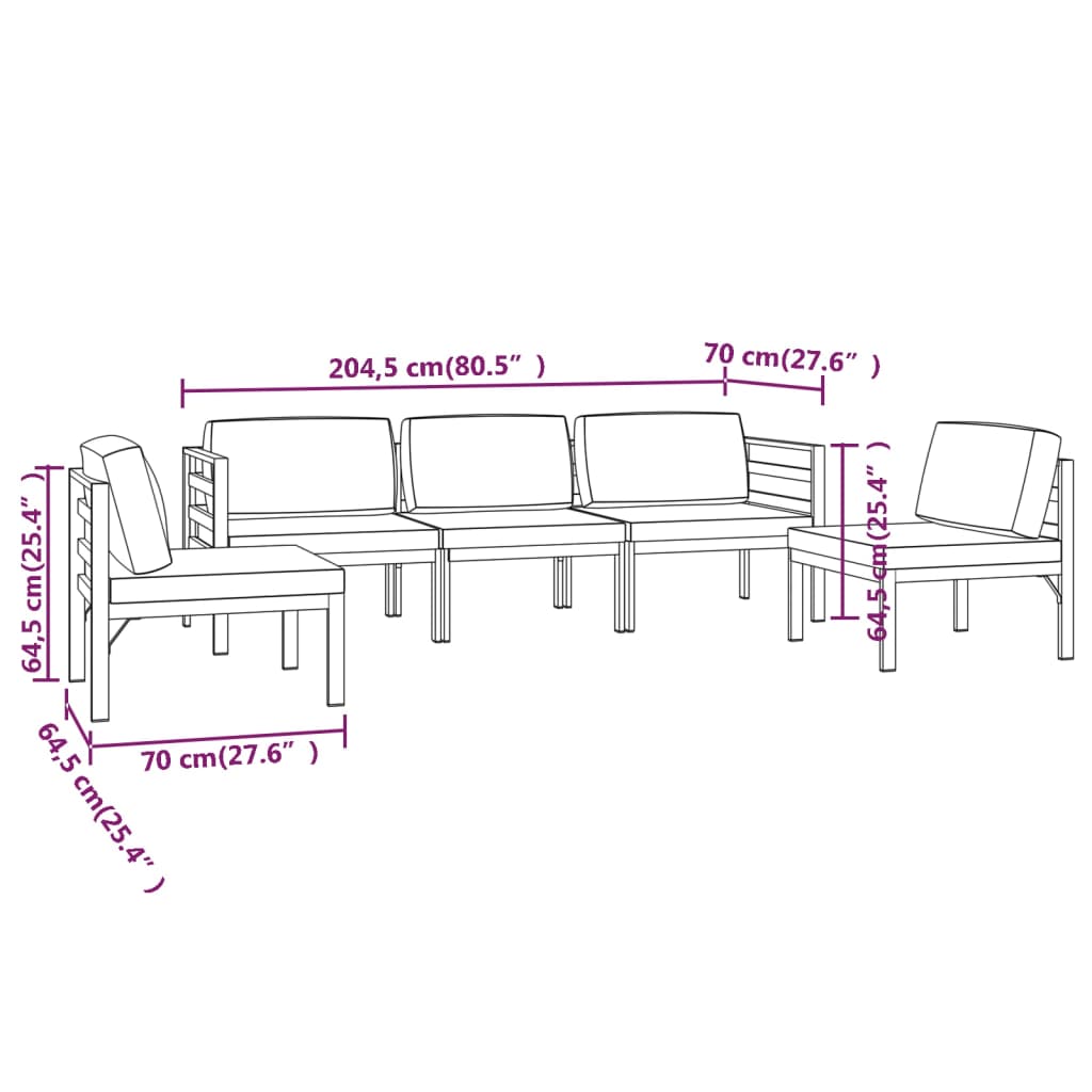 7-delige Loungeset met kussens aluminium antracietkleurig