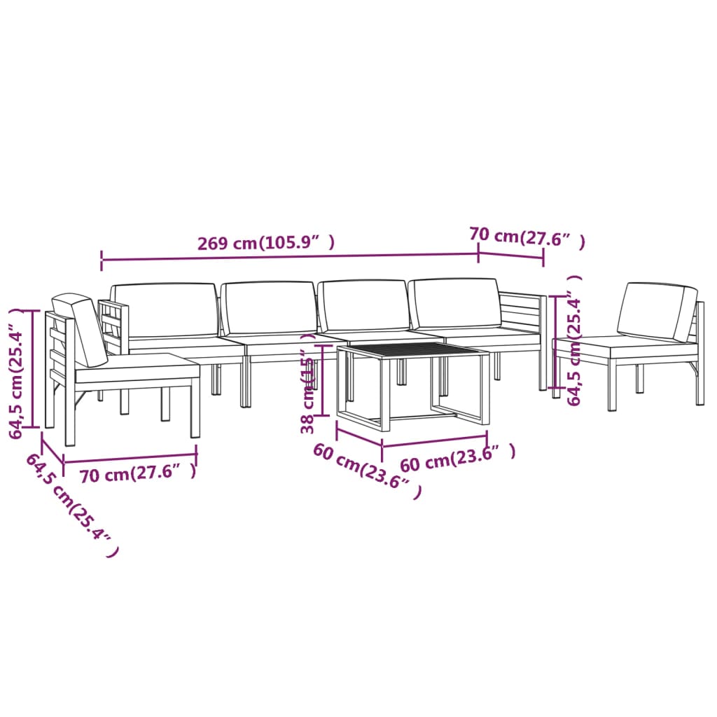 7-delige Loungeset met kussens aluminium antracietkleurig