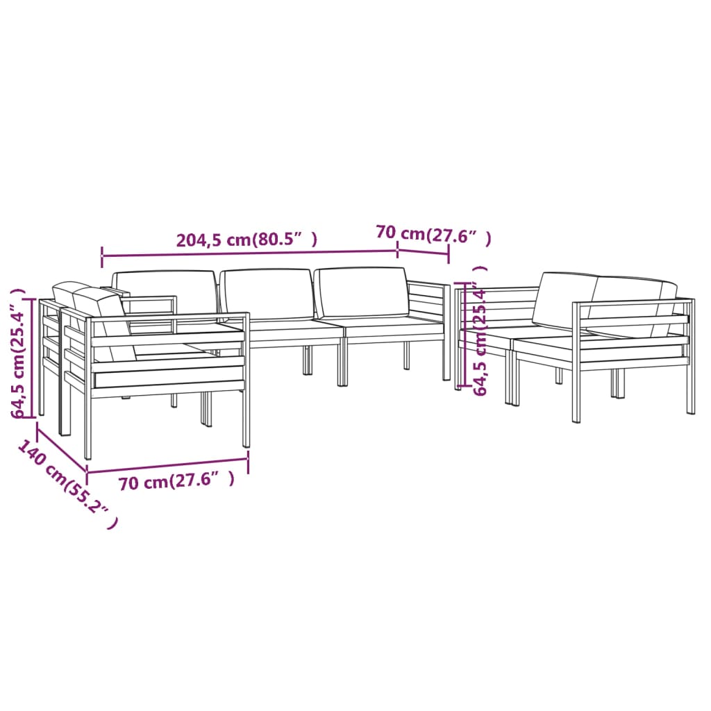 7-delige Loungeset met kussens aluminium antracietkleurig