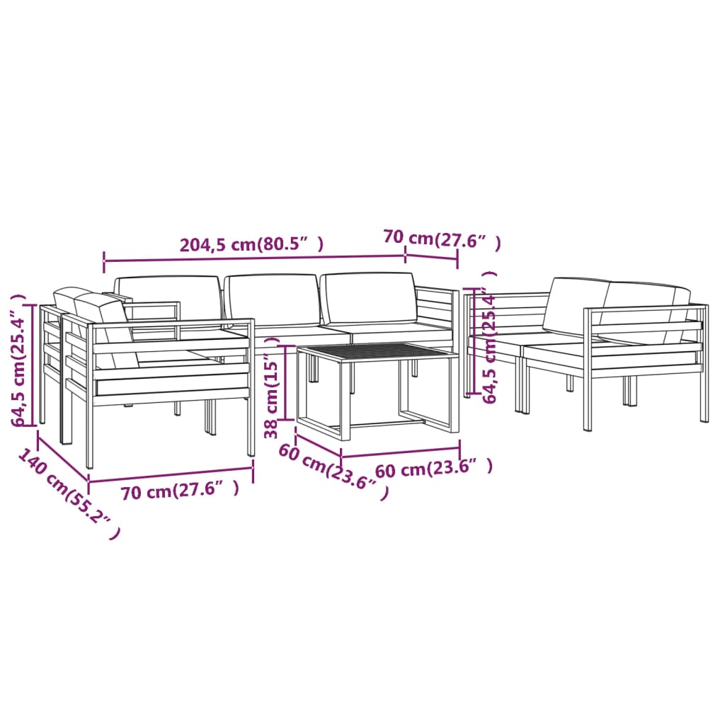 7-delige Loungeset met kussens aluminium antracietkleurig